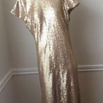 Candela #25 Sz: 10 Toulouse Gold Sequin Floor Length Drape Back Disco Dress Photo 0