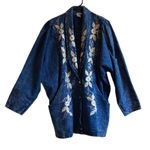 Vintage Y2K Passion Women’s blue Denim‎ Jacket silver Bling flowers size Small Photo 1