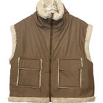 Boohoo Womens Sherpa Vest Size 10 Tan Faux Leather Lined Pockets Full Zip NWT Photo 0