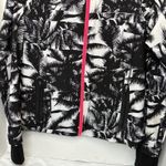 Fabletics DIANA Bomber Jacket Black White Malibu Leaf Print w/Hot Coral Zip M Photo 2