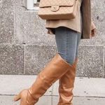 EXPRESS Tan Vegan Leather Heeled Stovepipe Boots Photo 0