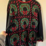 Holiday Time Vintage  Christmas Sweater Black Wreath Lurex Knit Small Photo 1