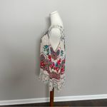 Bila Top Floral Ruffle Embroidered Boho Bohemian Western Coastal Red Blue Cream Size XL Photo 3