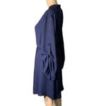 Poema  Womens Blouson Dress Long Drape Sleeve Silky Pullover Navy Blue Large Photo 2