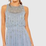 Mac Duggal Blue High Neck Sleeveless Embellished A Line Cocktail Dress Size 16 Photo 2