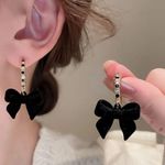 NEW Black velvet bow stud dangle earrings coquette bow jewelry, hoop earrings Photo 0