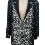 Misook  Black-Multi Abstract Pattern Mid-Length Knit Blazer Jacket Plus Size 0X‎ Photo 0
