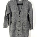 Sweater Cardigan Mixed Pattern Knit Womens Medium Gray Boho Lagen Pouch Pockets Photo 0