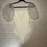 ✨White ASTR the Label Darling Bodysuit Square Neck Sheer Puff Sleeve Top White L Size L Photo 4