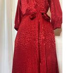 Michael Kors Satin Red Cheetah Print 3/4 Sleeve Surplice V-Neck Wrapped Midi Dre Photo 2