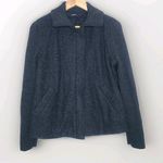 Eileen Fisher Women's Gray Wool Blend Swing Jacket with Ribbed Contrast Petite L Photo 0