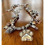 Paw Print Necklace Earrings Set Pendant 17 inch Handmade New Dog Bone An… Gold Photo 0
