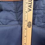 Fossil  Quilted Tote Bag Navy Blue Leather Trim Floral Accent Key Charm Photo 12