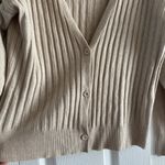 Vila Milano Womens Large Tan Ribbed Knit Cardigan Daisy Embroidery Clean Girl Photo 4