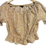J.Crew  Yellow Floral Peasant Blouse Off Shoulder Ruffle‎ Hem Cotton Small Photo 3