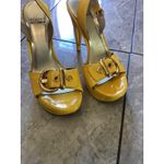 Stuart Weitzman Shoes Womens Size 7 Yellow Patent Slingback Platform Peep Toe Photo 1