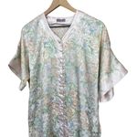 Amanda Smith VTG 90s Short Sleeve Button Down Pink Floral Satin Night Shirt Photo 2