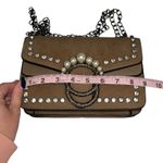 Unbranded Faux Suede Shoulder Bag Rhinestone Pearl Detail Chain Strap Brown Boho Photo 8