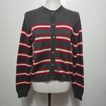 American Eagle Gray Retro Stripe Cardigan M Heritage Y2K Academia Preppy Photo 1