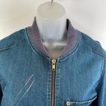 Levi Strauss & CO. Levi's Red Collection Bomber Denim Jacket Cropped Scratched Print Vintage Photo 2