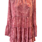 Altar'd State Tiered Mini Dress Ruffle‎ Mock Neck Long Sleeve Pink Snakeskin Print Photo 0