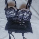 Delicates  Vintage Black Lace Bustier Corset Size L Photo 3