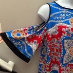 Susan Graver  1X Tunic Top Blouse Shirt Boho Knit Cold Shoulder Chain Print Chic Photo 1