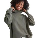 Aerie Long Sleeve Raw Hem Turtleneck Sweatshirt Green Women's Size Small Petite Photo 0