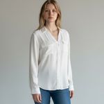 Alexander Jordan White Button Front Blouse Supersoft Rayon Shirt Size M NWT Size M Photo 8