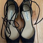 LK Bennett  Lali Block Heel Navy Blue Suede Round Toe Pump Lace Up Size 35 Photo 6