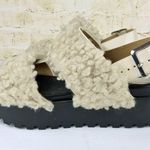 Urban Outfitters Sandal Womens 7 Beige Lexi Faux Sherpa Straps Platform Gorpcore Photo 7