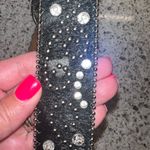 Nocona Women's Leather Belt Bling Black silver Studs Rhinestones Sz Large Photo 4