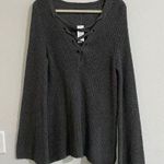 American Eagle Flare Sleeve Sweater Women's Large Gray Lace Up Front Photo 3