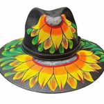 HAT MEXICAN Artisanal Hand Painted Fedora Sunflower Sombrero Panama Bohon Black Photo 0
