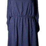 Poema  Womens Blouson Dress Long Drape Sleeve Silky Pullover Navy Blue Large Photo 0