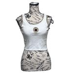 Love Peace and Lazy Days Sunflower Crop Tank Top XS White Cottagecore Y2K Boho Photo 1