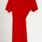 Aritzia Babaton Wallace V-Neck Short Sleeve Crossover Wrap Mini Dress Red Small Photo 2