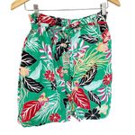 Cynthia Rowley Linen Skirt M Green Tropical Floral Cruise Casual Button Tie Mini Photo 0