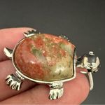 Unakite Jasper Gemstone Turtle Pendant on 18K GP Silver 18” Necklace 15g. Green Photo 8