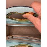 Light Blue Quilted Shoulder Bag with Gold Lip Handle Medium Size Photo 1