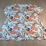 None Floral Top Women’s 5XL Orange White Black Short Sleeve Blouse Plus Size Photo 0