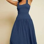 Nation Ltd  Navy Blue Smocked Midi Dress Sleeveless Ruffle Womens Size S Photo 0