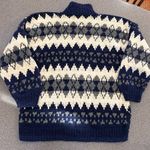 C.C.H. Imports 100% Virgin Wool Handmade Ecuador Chunky Knit Mock Neck Cardigan Blue Size L Photo 1