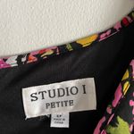 Studio I  Petite Floral Sleeveless Fit Flare Dress 6P Black Pink Ruffle Hem Photo 2