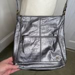 The Sak  Iris Metallic Silver Leather Crossbody Bag Purse Bird Floral Lining Photo 13