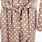 Vintage Brown & White Polka Dot Long Sleeves Belted Elastic Waist Maxi Dress Size 10 Photo 4