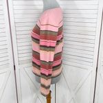 Emma James Petite Striped Multicolor V Neck Sweater Pink Brown Large Photo 1