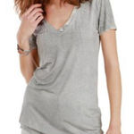 POL Gray Short Sleeve V Crochet Neck Tunic Tee T Shirt Top M Photo 0