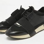 Balenciaga Black Leather and Mesh Race Runner Sneakers Size 39 EU $550 Photo 0