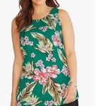 Catherines Tropical Blouse Women's Size 3X Flowy Sleeveless Hawaiian Vacation Green Photo 0